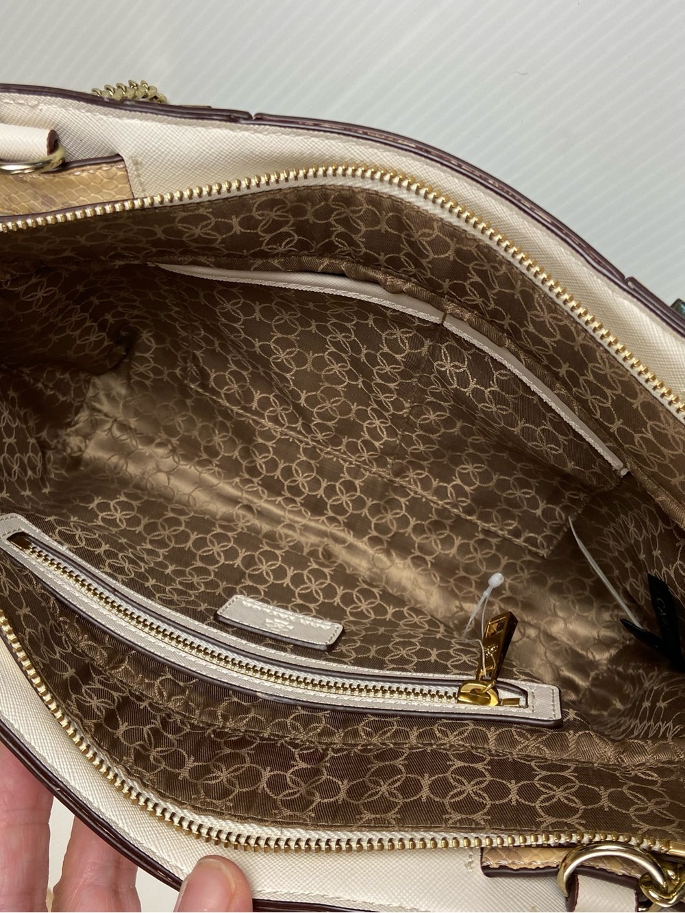 Ann Taylor Colorblock Genuine Leather Chain Shoulder Bag Snake Trim - Picture 9 of 13